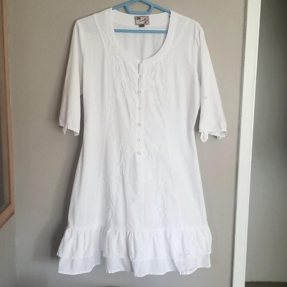 Peruvian cotton floral embroidered mini dress